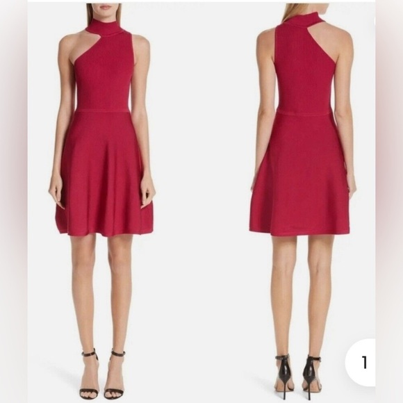 Cushnie Et Ochs Vika One Shoulder Knit Flare Dress Women’s Size XS Mock Neck Red - Picture 1 of 9
